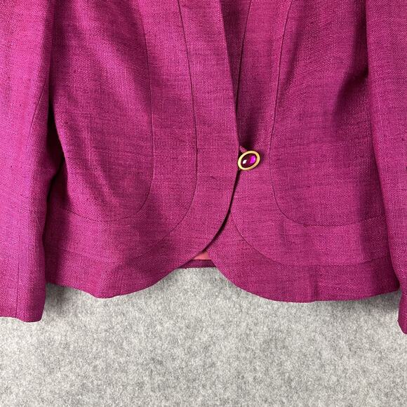 Vintage Christian Dior Silk Tweed Blazer Jacket Womens 14 Pink Gold Rhinestone - Picture 3 of 15